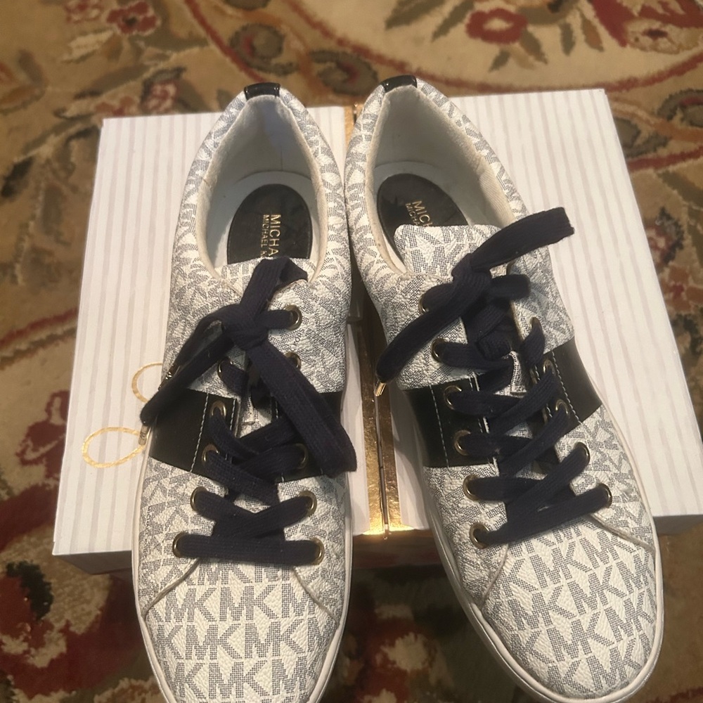 Michael Kors Navy and White Monogram Sneakers